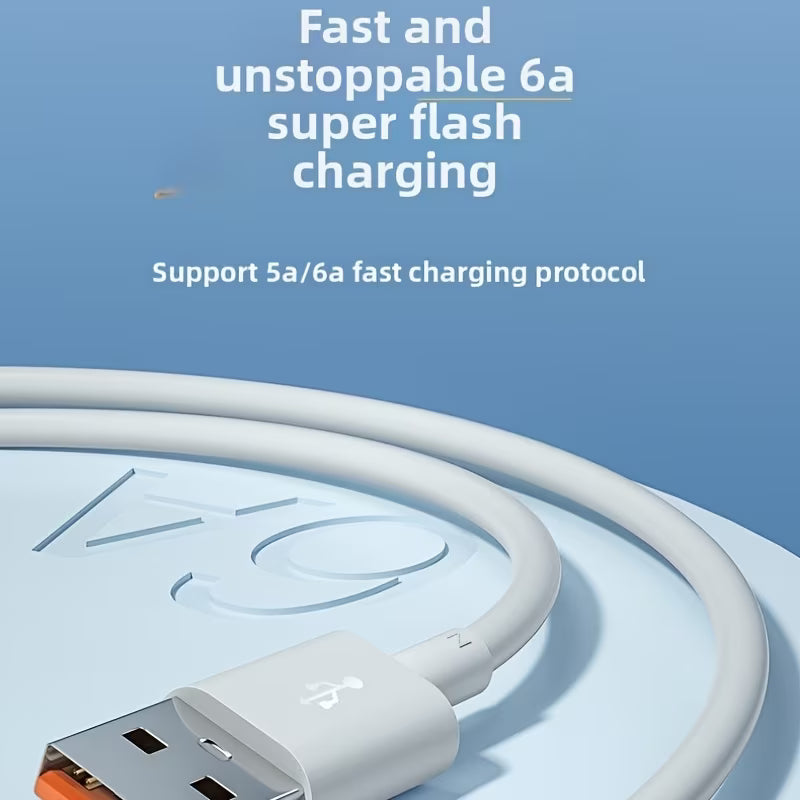 6A Rapid Charging Cable for Samsung S23 S22 S21, Mi 13, Huawei P40, OPPO, VIVO, Oneplus