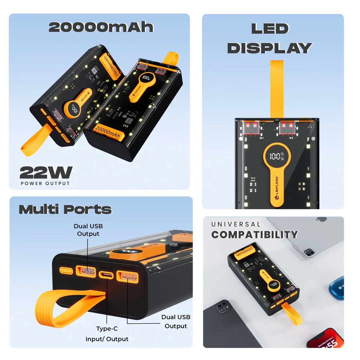 20000mAh Transparent Design Power Bank With 10 LED Flash Light(LPB-405)